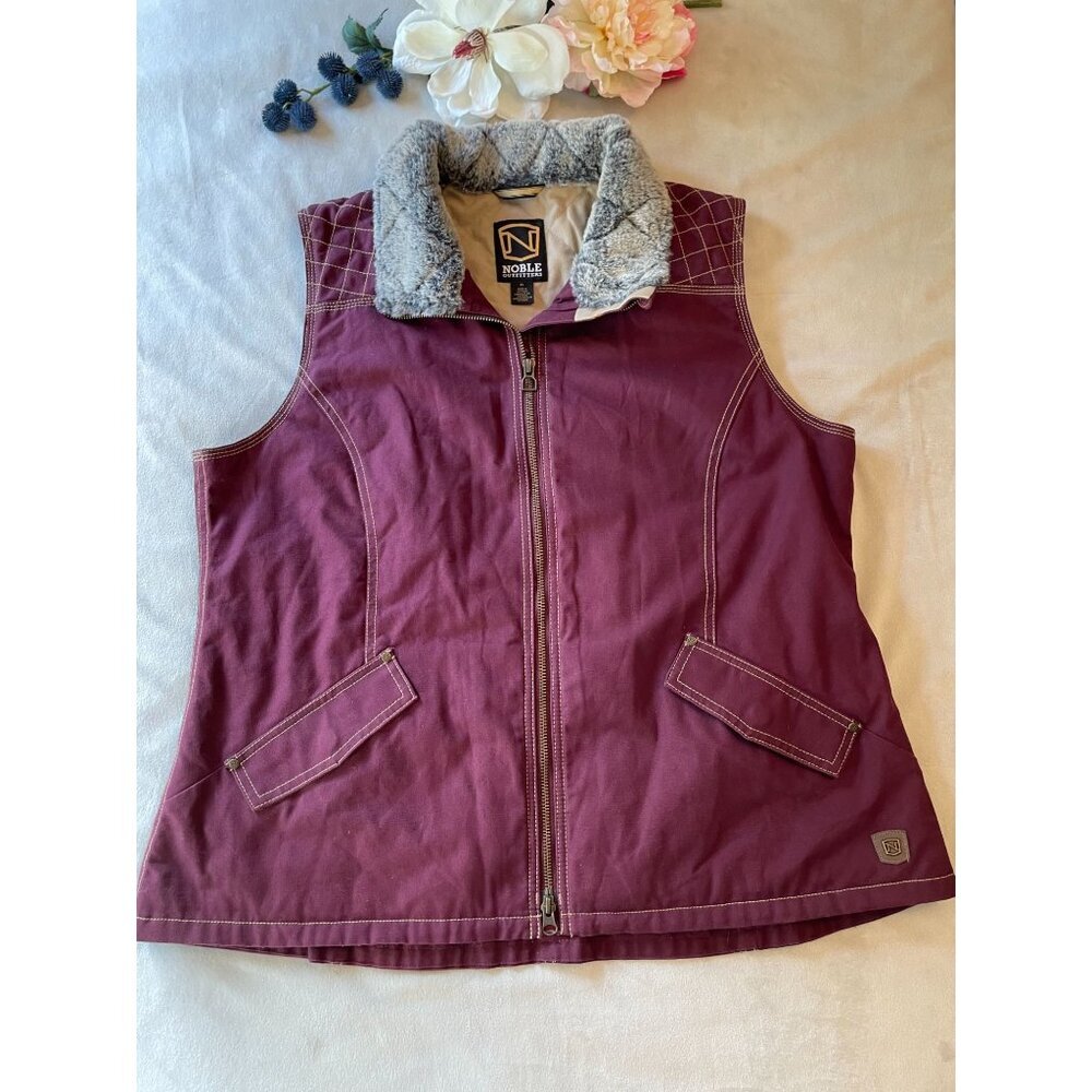 Noble Outfitters Womens Faux Fur Collar Quilted Vest XL Burgundy Gorpcore